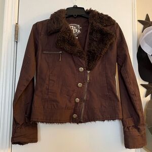 Brown fur neck bomber jacket